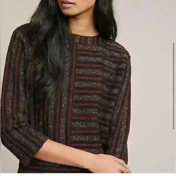 Akemi+Kin Celeste Metallic Burgundy Sweater Top - Picture 2 of 10